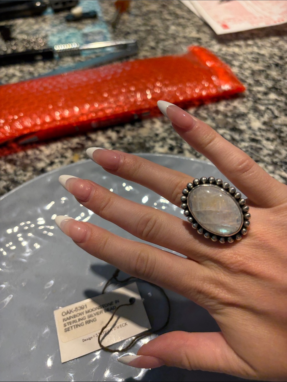 Stephen Dweck Silver Oval Rainbow Moonstone Statement Ring